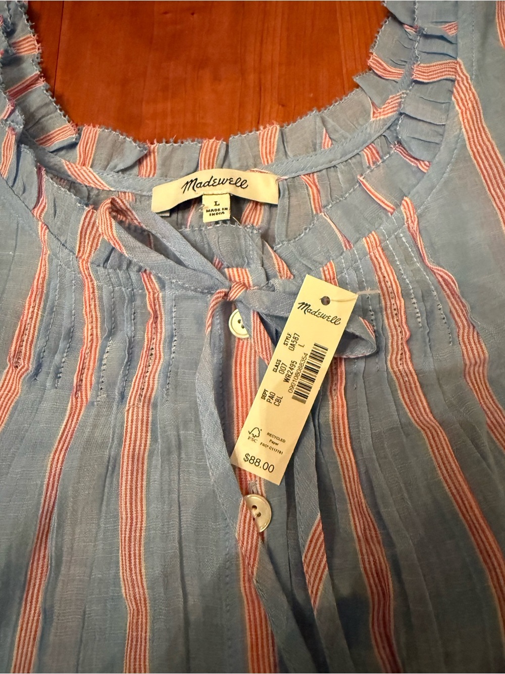 Madewell Blue and Red Striped Ruffle Tank - Picture 2 of 2